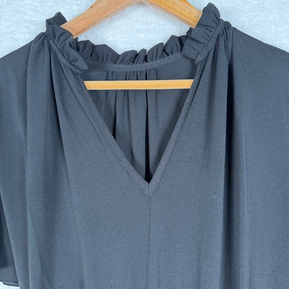 Unbranded Tiered Ruffle Mini Dress Women XL Black V-Neck Flutter Sleeve Casual - Picture 5 of 9